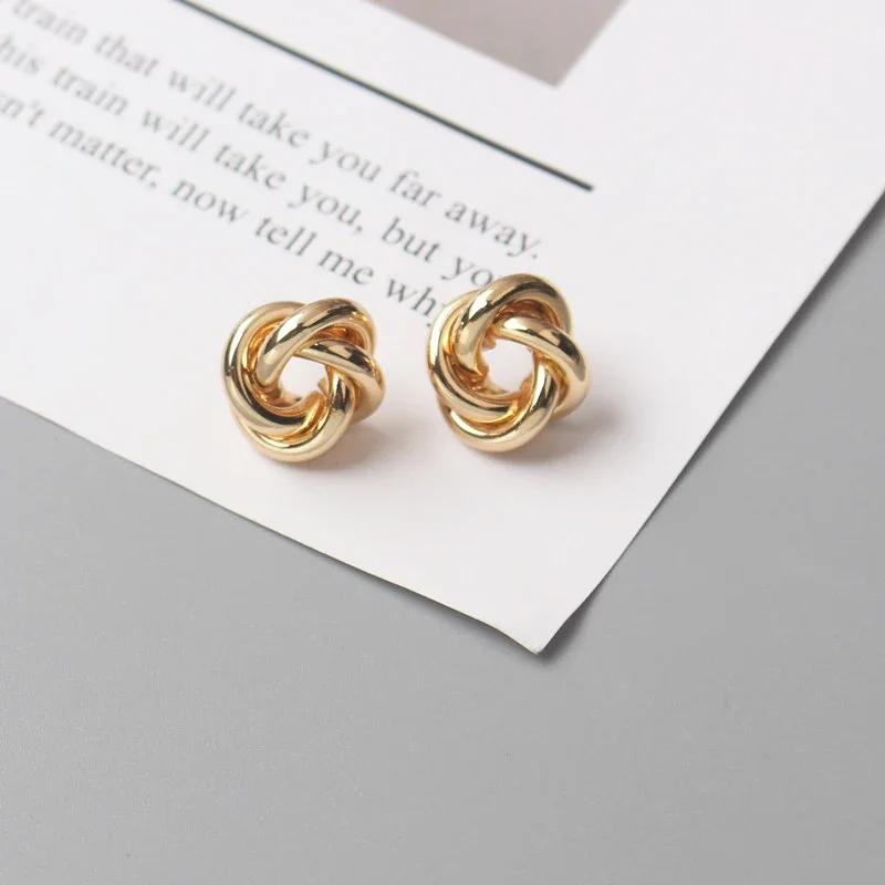 Tiny Metal Stud Earrings for Women Gold Color Twist Round Earrings Small Unusual Earrings boucles doreilles Fashion